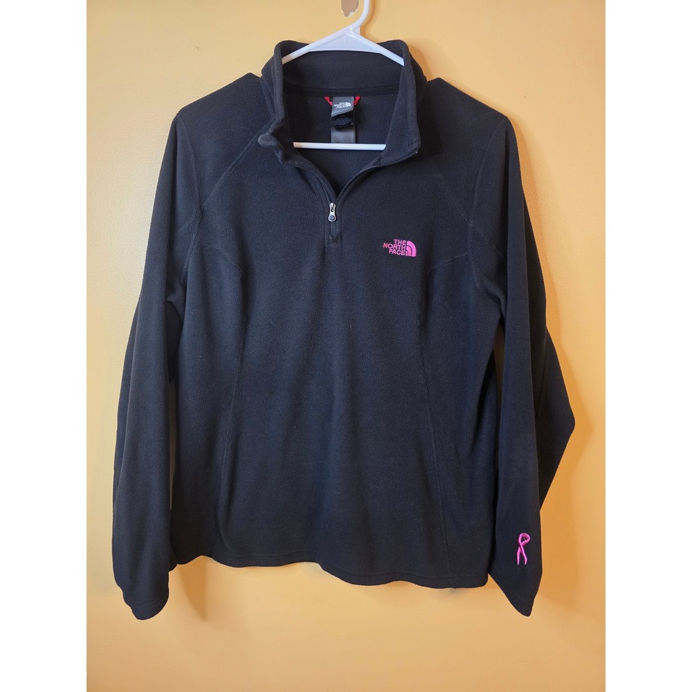 The North Face TKA 100 Fleece Pullover Womens L Black Pink Ribbon Breast Cancer